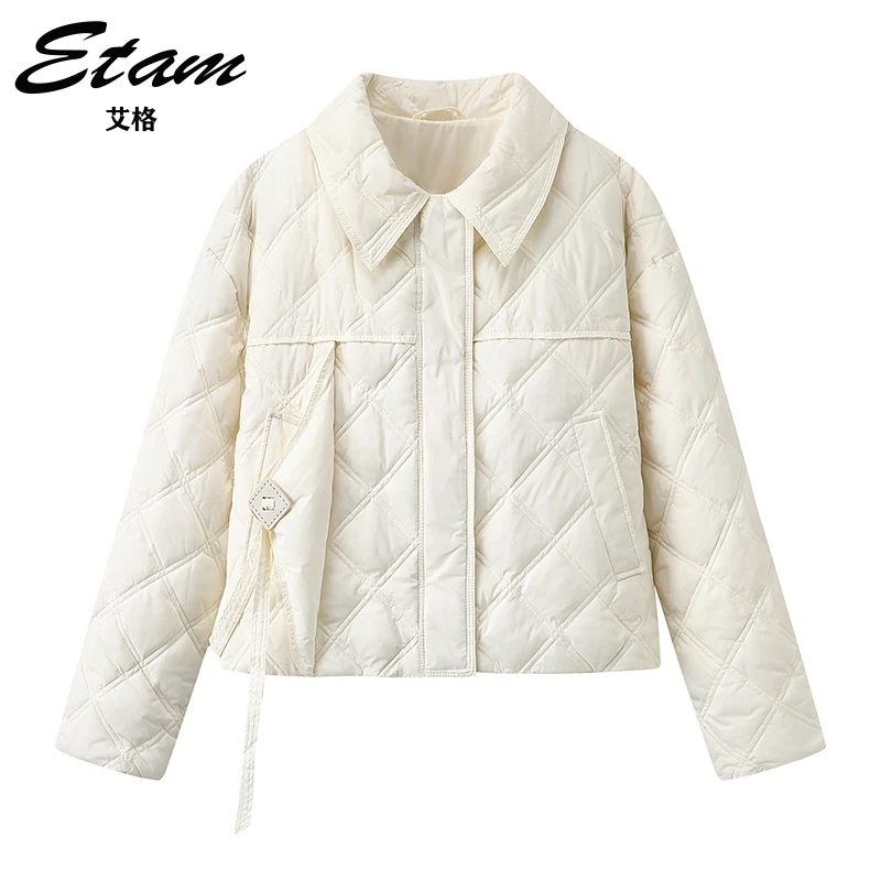 Etam/艾格气质优雅翻领短款羽绒服2024冬季新款轻薄款保暖外套女
