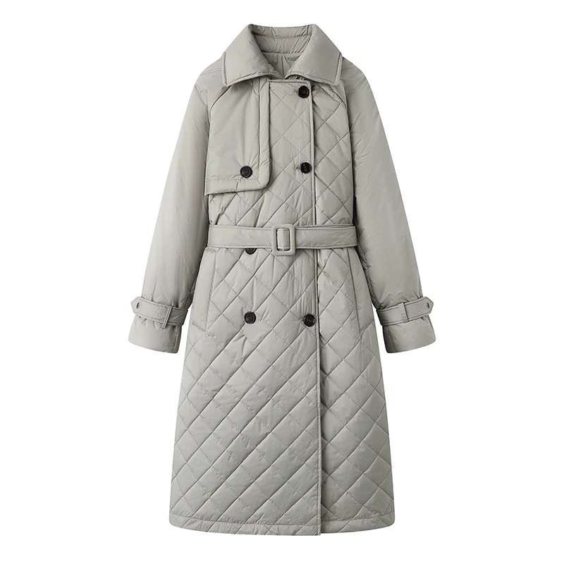 Etam/艾格复古中长款轻薄风衣外套秋冬新款时尚气质收腰棉服女