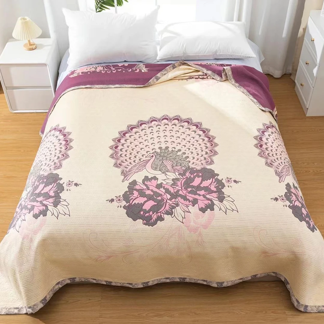 【大孔雀】2.5*2.3M 新款高端床盖 精梳细纱双面提花加大尺寸床盖