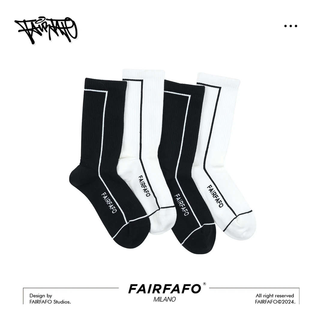FAIRFAFO林肉肉【线条字母】时尚夏季黑白撞色休闲袜子XB24WZ002