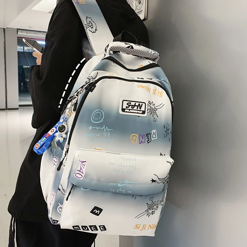 潮牌书包男女渐变色高中生大学生大容量背包初中生百搭旅行双肩包