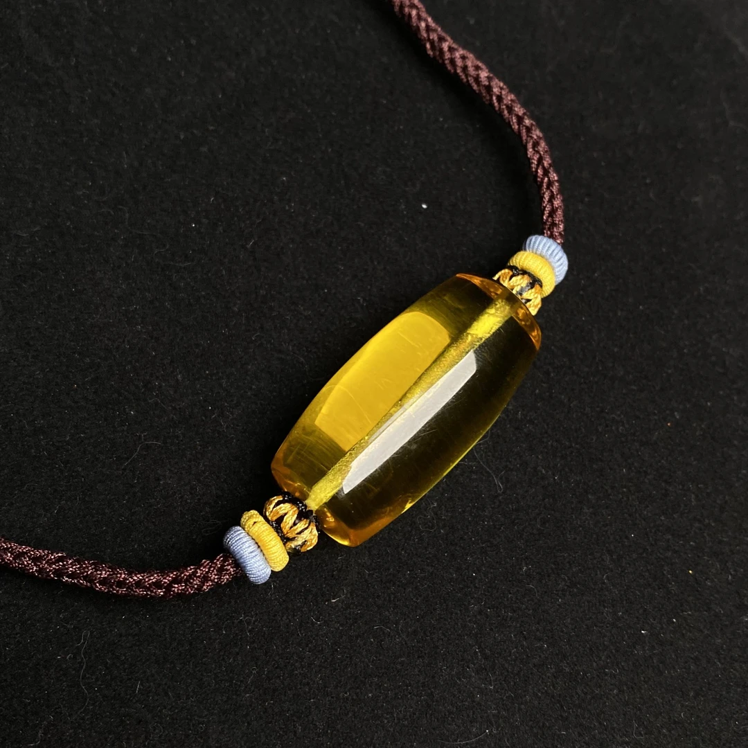 (S153)气质天然蜜蜡高透长筒珠编织项链吊坠手工时尚编绳百搭吊坠