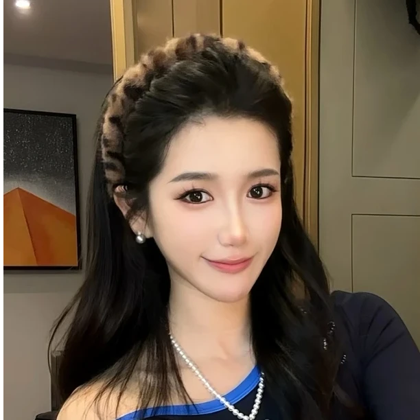韩系复古豹纹带齿毛绒发箍女防滑洗脸发卡头箍2024年秋冬