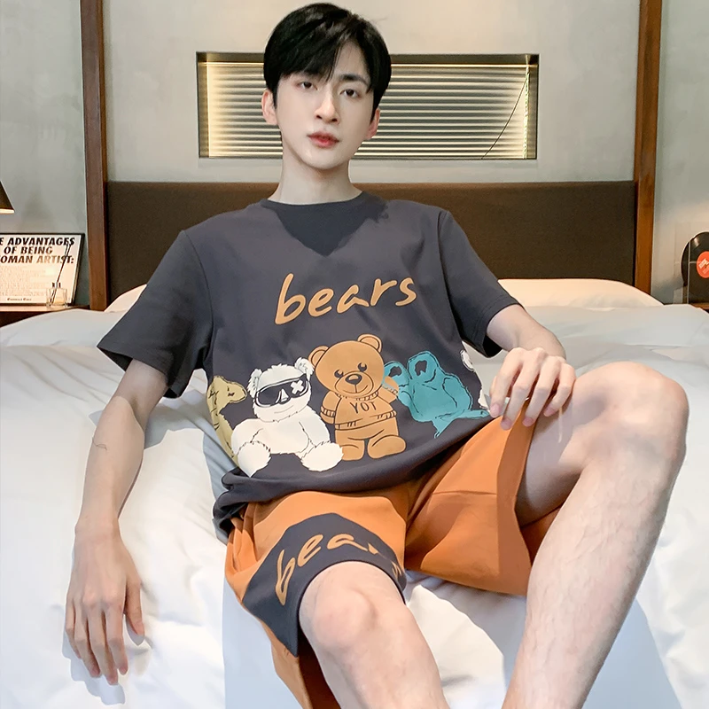 夏季纯棉睡衣男士短袖短裤薄款青少年男卡通动漫男款家居服套装