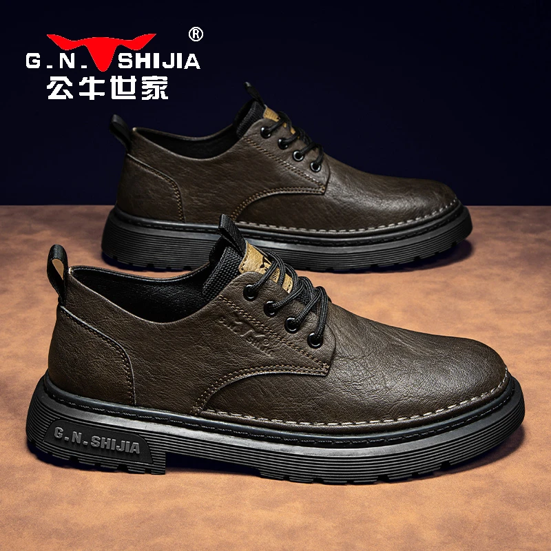 公牛世家皮鞋男款2024春季商务正装男士休闲复古英伦马丁短靴1646