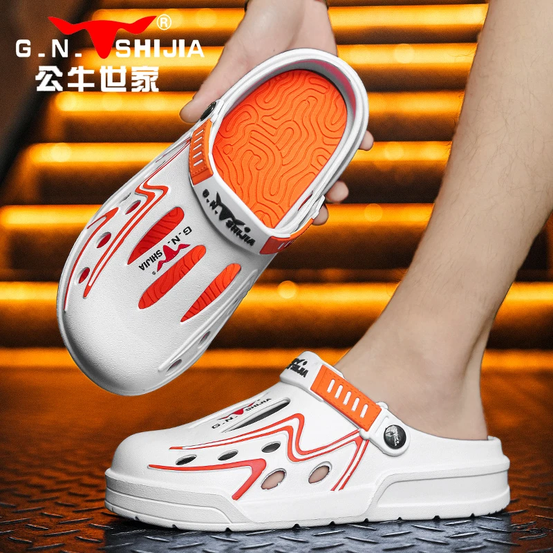 公牛世家拖鞋男夏季2024新款外穿包头沙滩洞洞鞋软底大码凉鞋5053