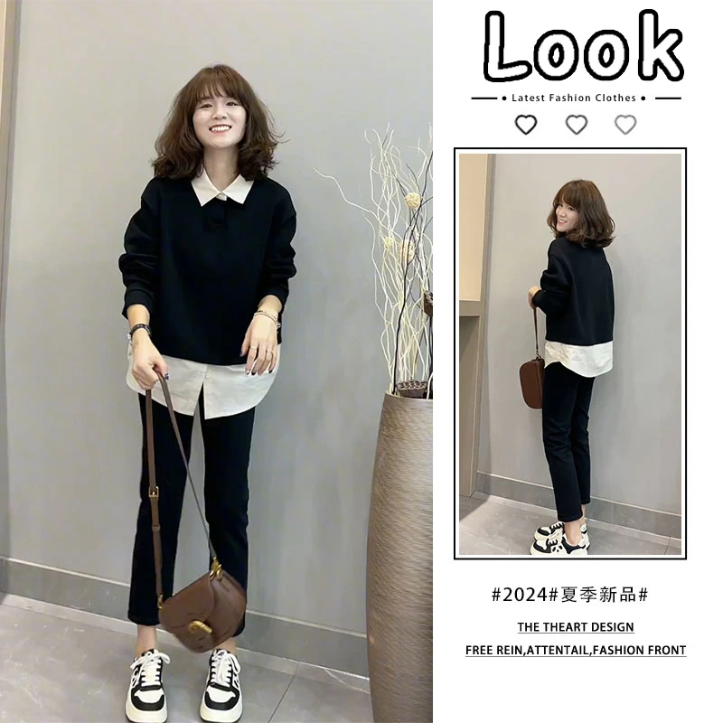 早秋穿搭一整套休闲时尚套装女2024新款高级感显瘦遮肉卫衣两件套