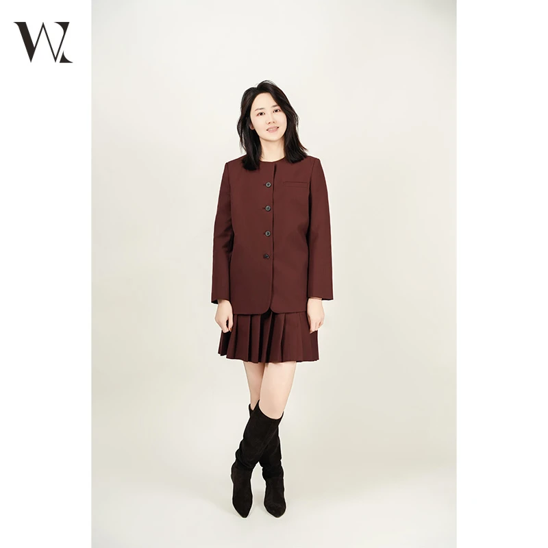 【WZ秋冬新款】时尚圆领西装百褶裙气质套装9169