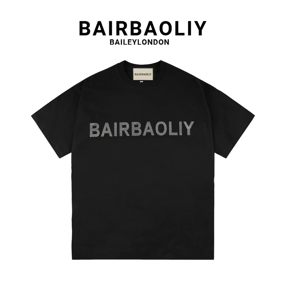 BAIRBAOLIY时尚品牌字母烫钻夏季短袖新款潮流百搭T恤男女同款