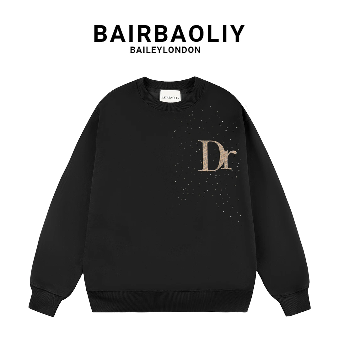 BAIRBAOLIY品牌元素Dr字母闪钻满天星高奢大牌质感圆领卫衣男装