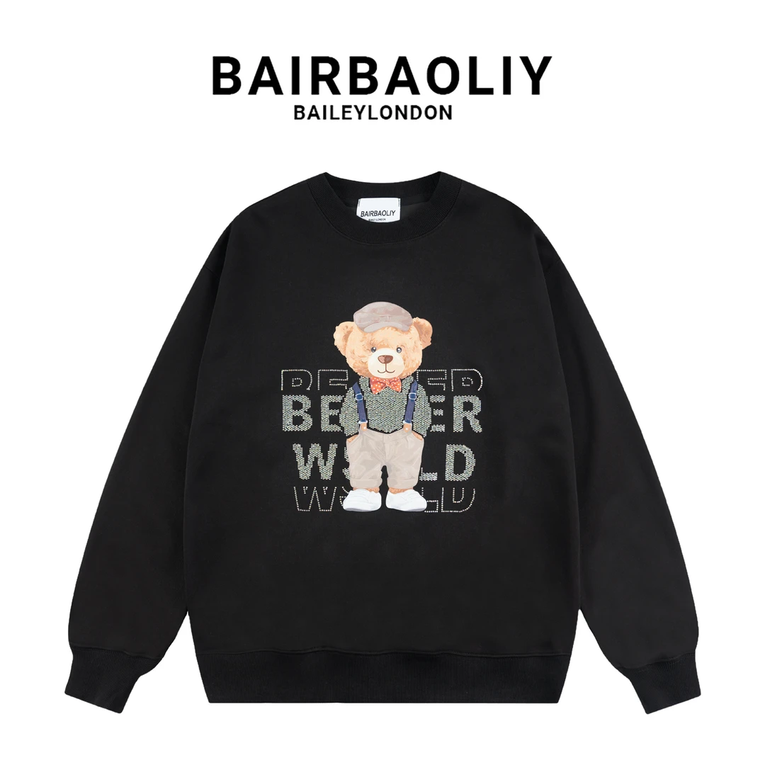 BAIRBAOLIY时尚印花烫钻秋冬ins卫衣潮流百搭男士套头圆领加绒