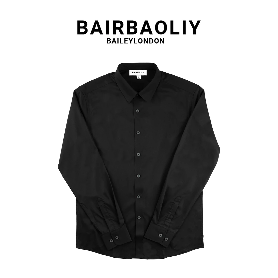 BAIRBAOLIY轻奢高品商务纯色休闲百搭经典男潮流长袖衬衫简约气质