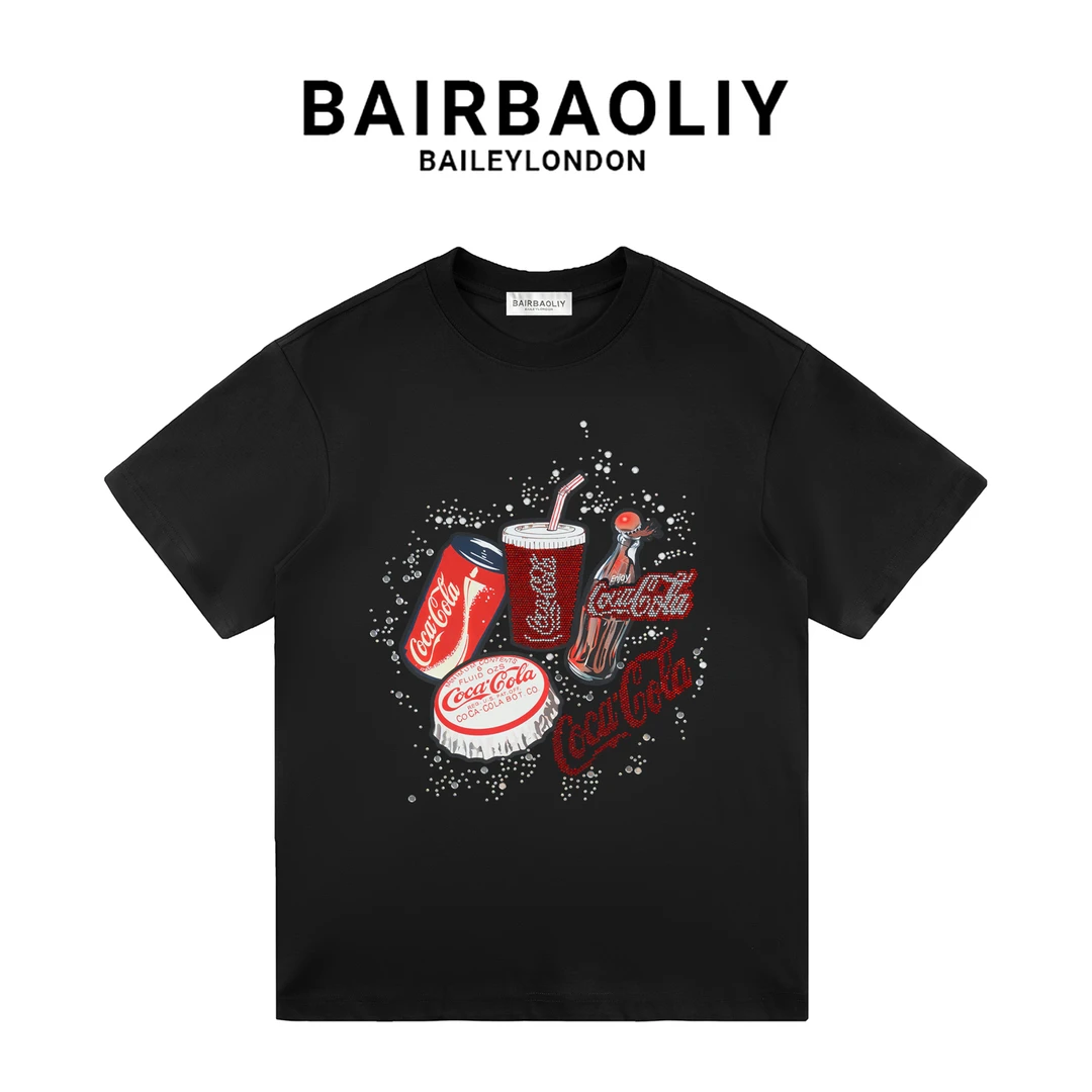 BAIRBAOLIY复古高街潮牌个性印花烫钻短袖T恤轻奢设计感小众上衣