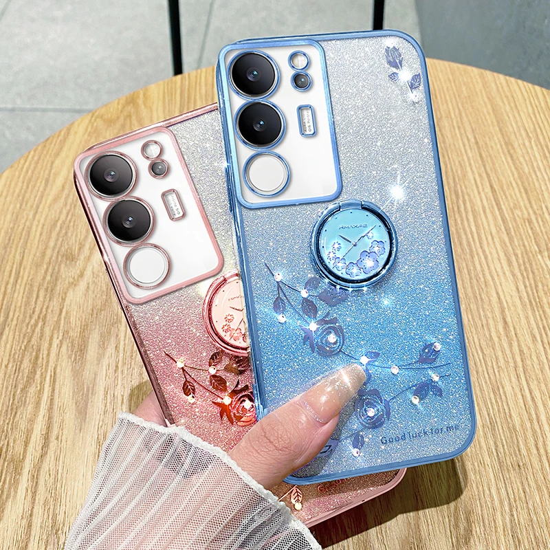 VivoS17渐变闪粉手机壳女款带支架S17pro防摔壳带挂绳S17E硅胶壳