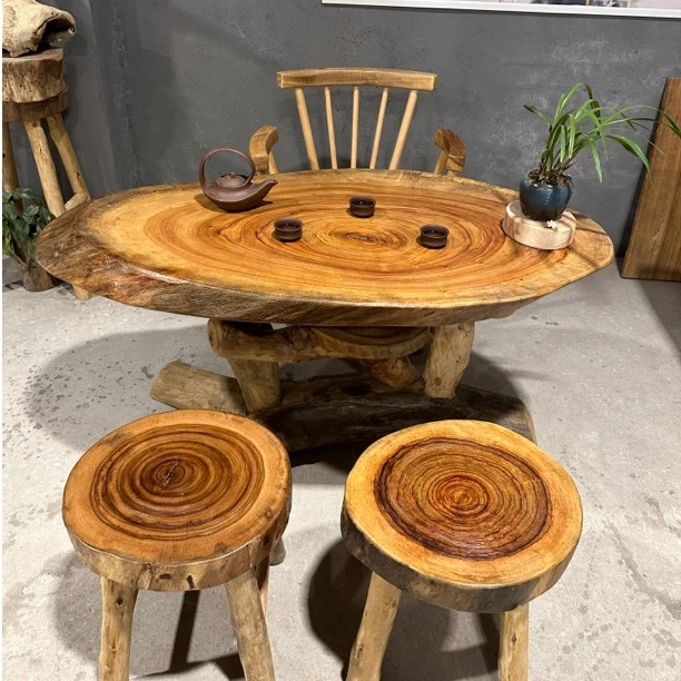 香樟木茶桌饭桌办公桌（长130宽69高70厚7公分）随形原生态侘寂风