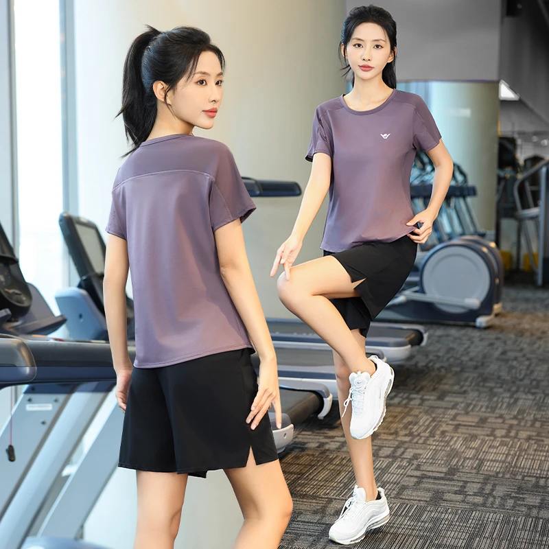 夏季薄款透气网纱速干跑步运动套装女晨跑健身宽松瑜伽服洋气1278