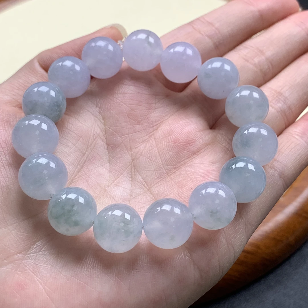 天然缅甸翡翠A货冰种飘花手串 卡13mm 高品质收藏级手串 一物一证