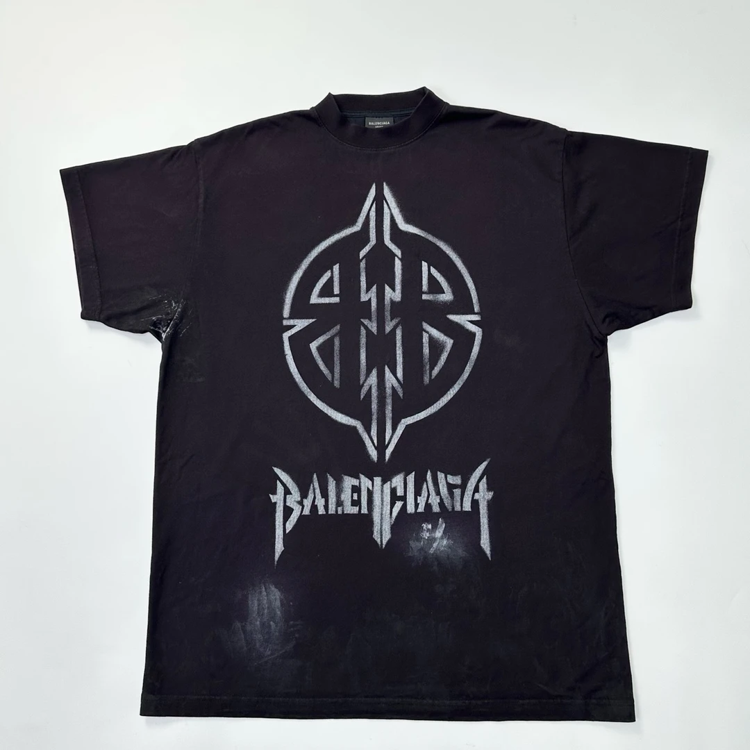 （pm）AC Balenciaga/巴黎世家/24ss双B图腾泼墨做旧短袖/1码/99新