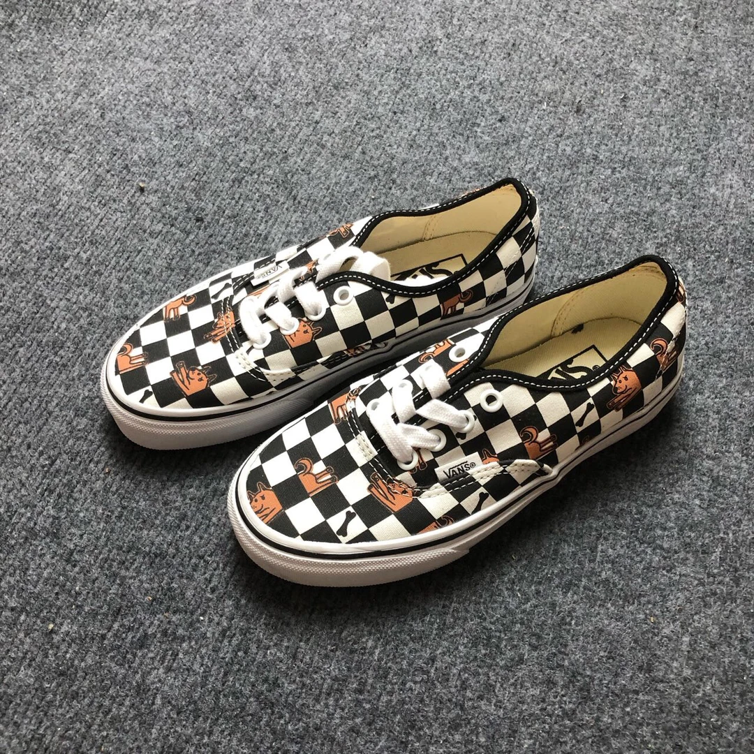 34.5码 Vans Wallpaper AUT 棋盘格 小狗印花 帆布鞋 配盒 KS9BP6