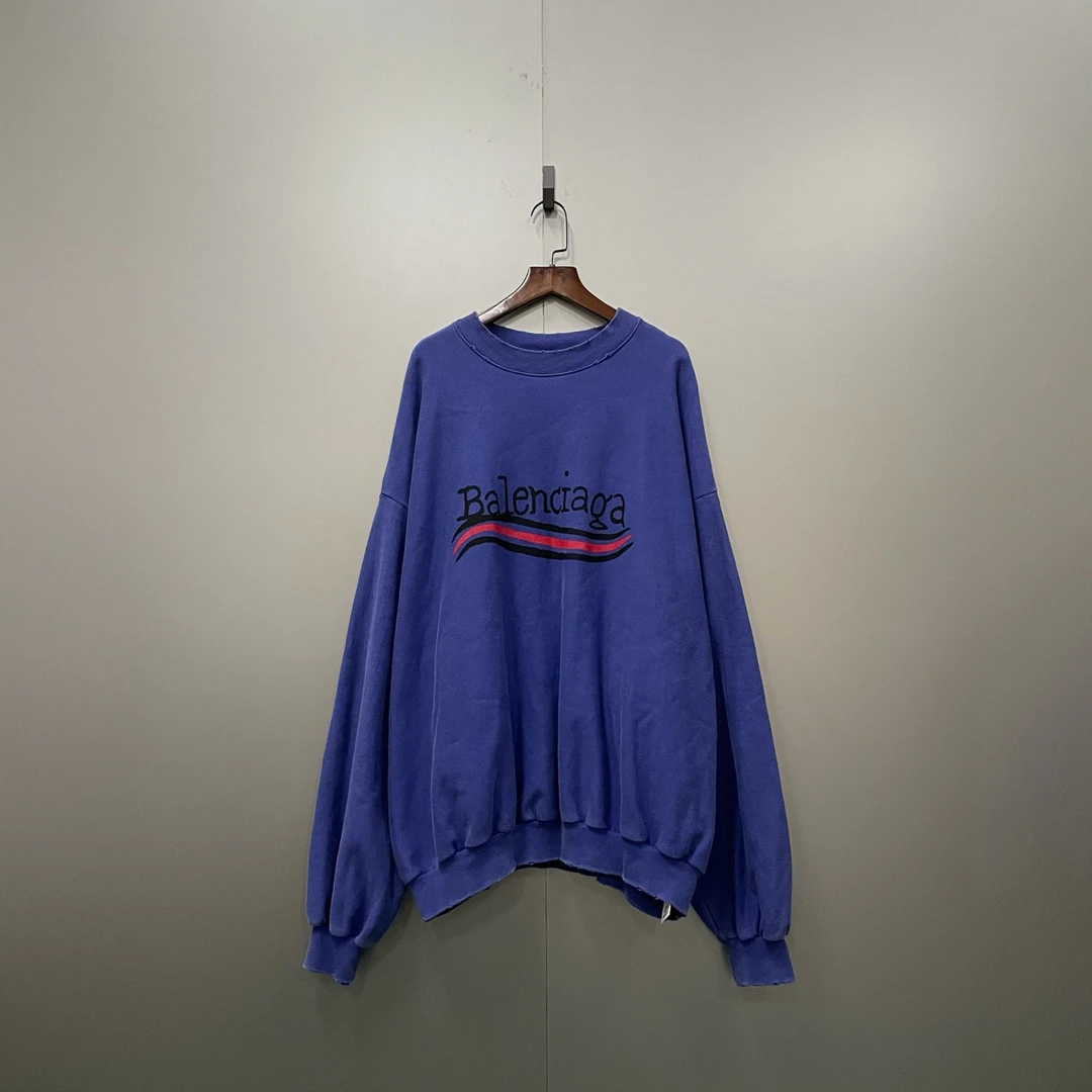 (jpy) 131 Balenciaga 巴黎世家 蓝色可乐印花破坏卫衣 L码/95新
