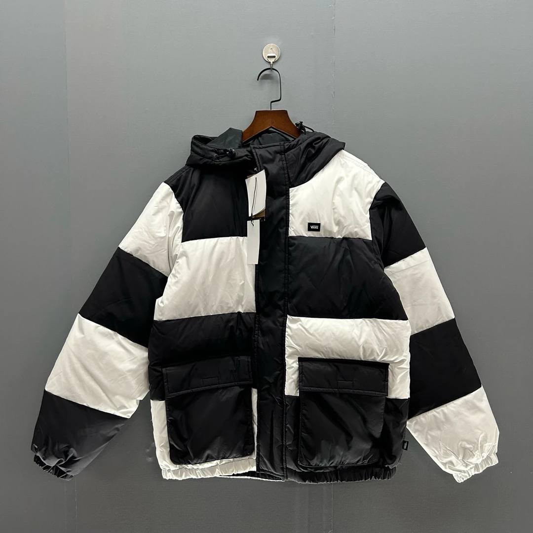 M vans 棋盘格宽松连帽羽绒服 黑白色 YIUBLK