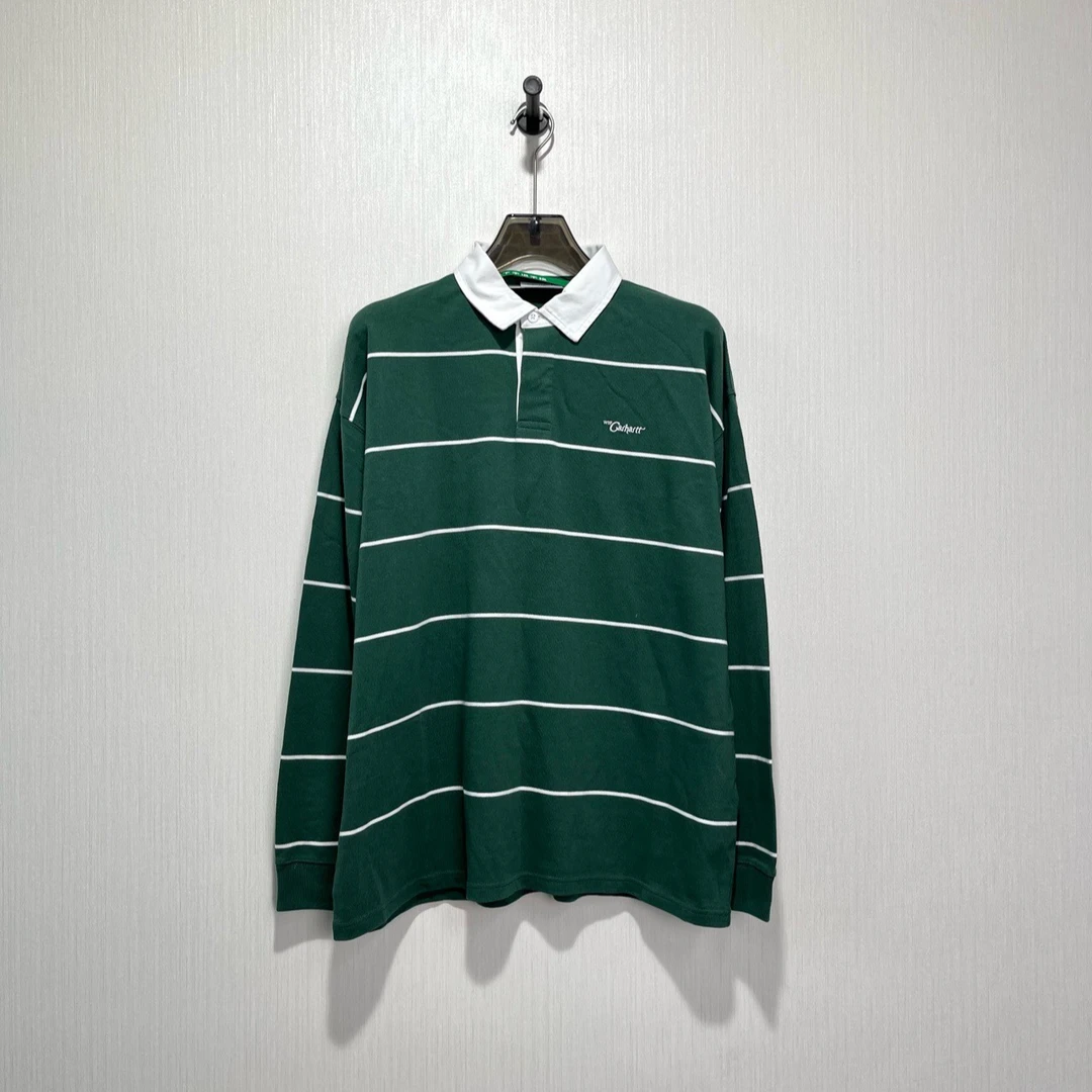 （pm）Carhartt Wip 卡哈特长袖POLO衫 Logo字母刺绣条纹 L码/99新/