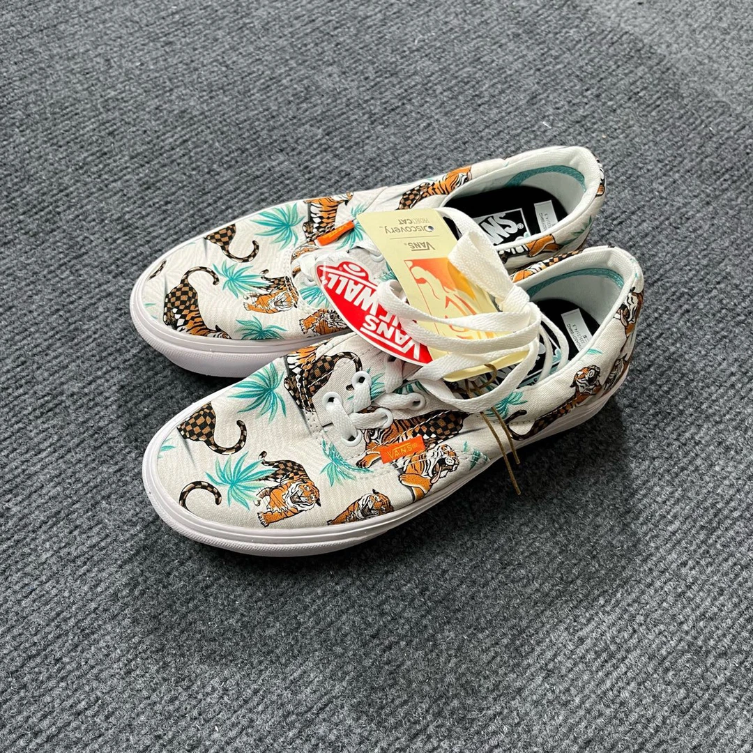 vans 帆布 白老虎印花 透气 低帮 板鞋 白蓝 配盒 瑕疵 DYB9KC