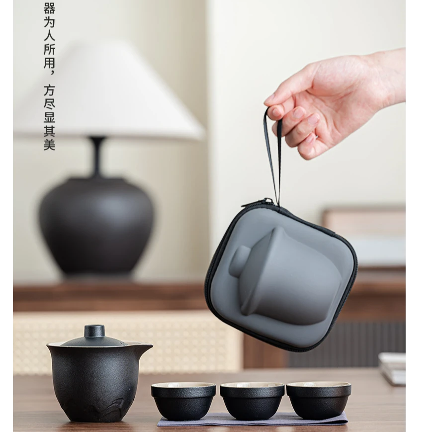 【旅行茶具】陶瓷旅行茶具快客杯便携户外功夫茶具盖碗小套功夫套装