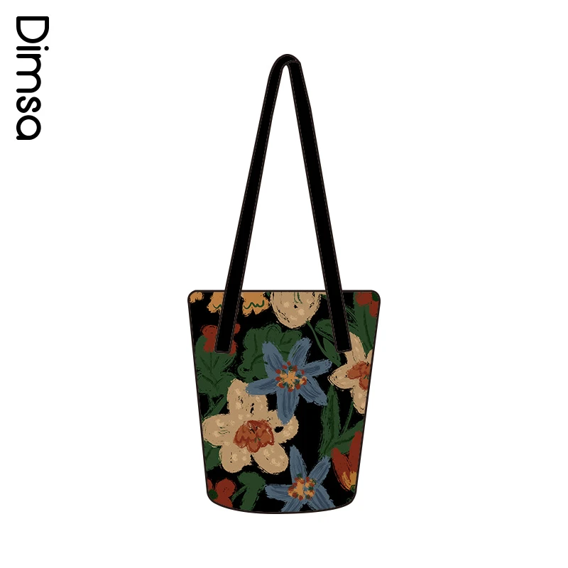 典舍x耳 复古小清新抽象花花文艺帆布女学生单肩包水桶V443