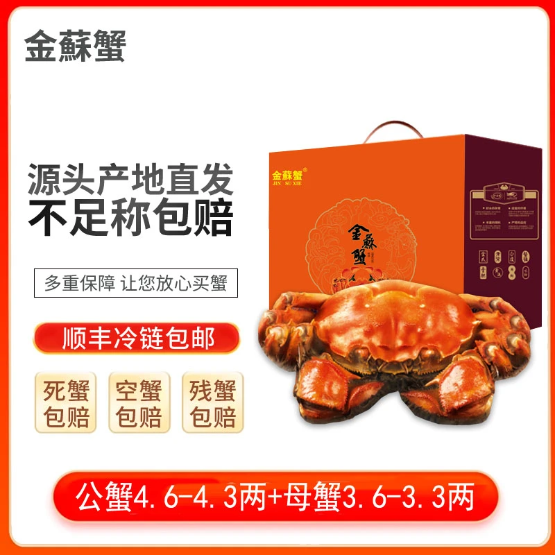 金苏蟹【精品活蟹】大闸蟹公蟹4.6-4.3两+母蟹 3.6-3.3两 2只4只8只