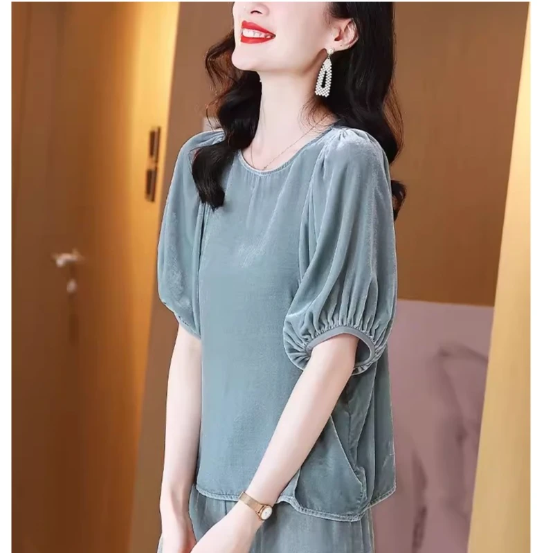 微瑕L07樱美嘉桑蚕丝真丝丝绒高级感灯笼袖夏显瘦夏季