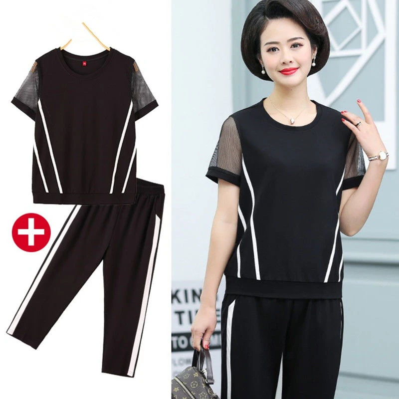 中年时尚妈妈夏装两件套2025新款韩版气质婆婆装中老年运动服套装