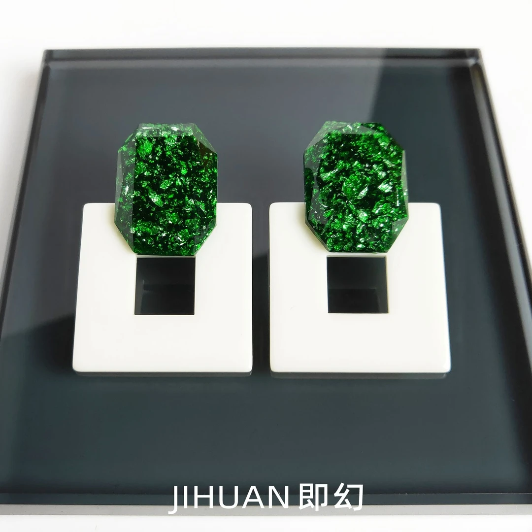 即幻 铜合金耳饰 氧气 几何设计气质轻奢时尚百搭绿色耳环 S-4730