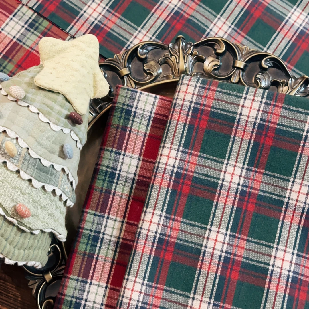 手工布料-韩国复古乡村红绿格子先染布，法式复古风2色可选拼布DIY