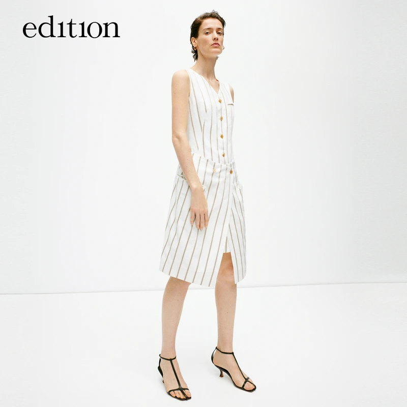 edition夏款连衣裙女假两件拼接条纹马甲西装裙#EBD2DRST23