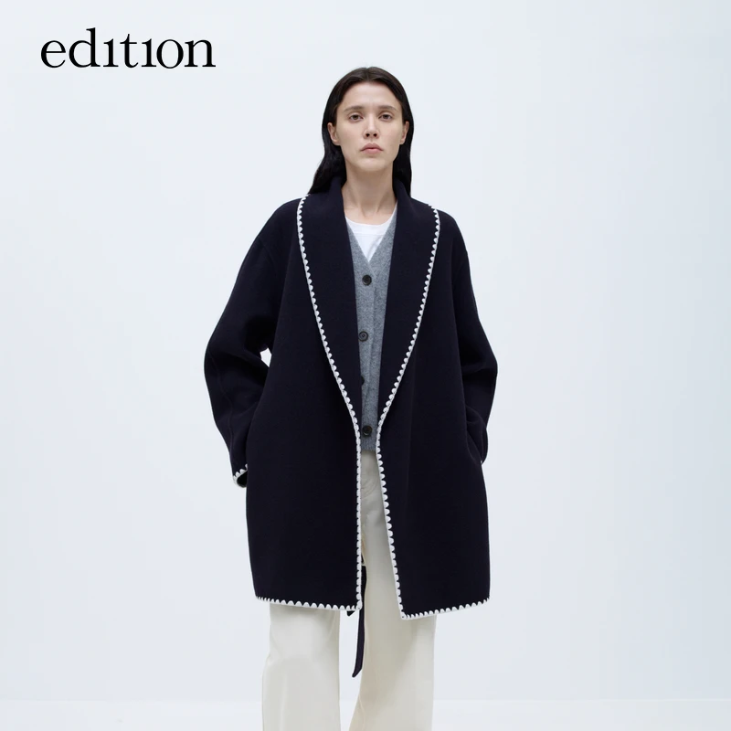 edition毛呢外套女贝壳绣花边双面呢大衣#EBC4OVCT01