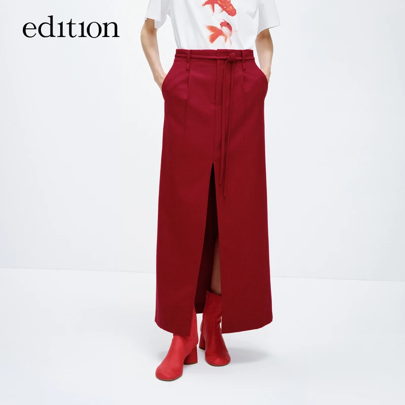 【商场同款】edition款棉羊毛开衩西装半身裙#EBD1SKT015