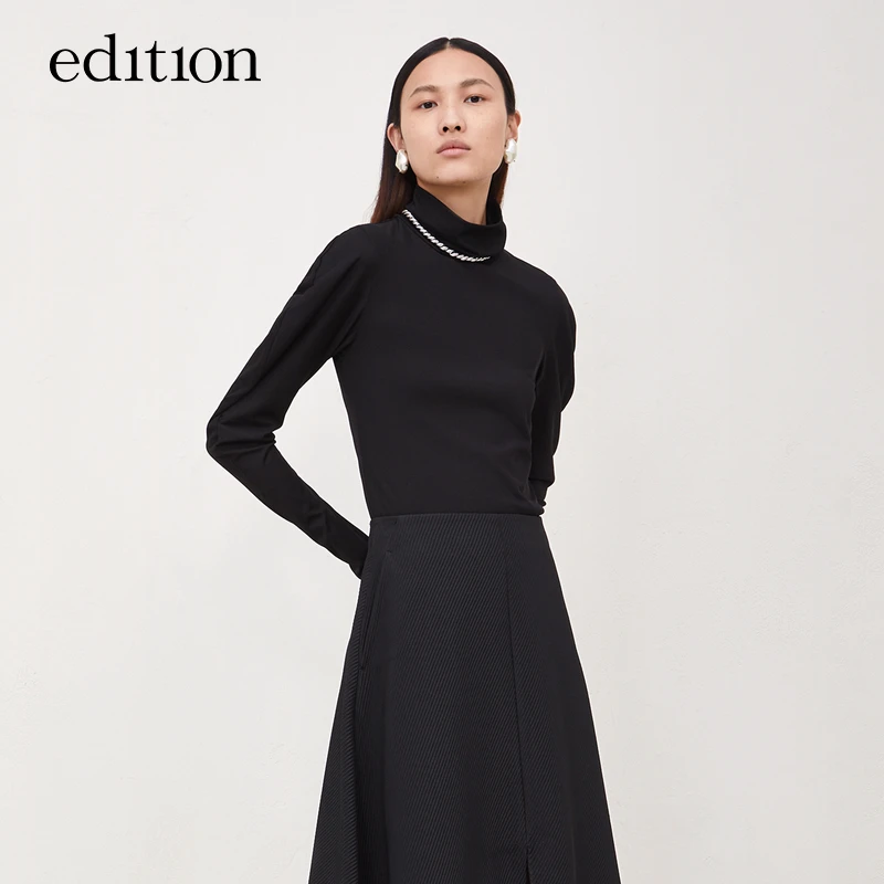 商场同款edition高领打底衫女秋新款显瘦修身弯袖打底#EBB3TOP009