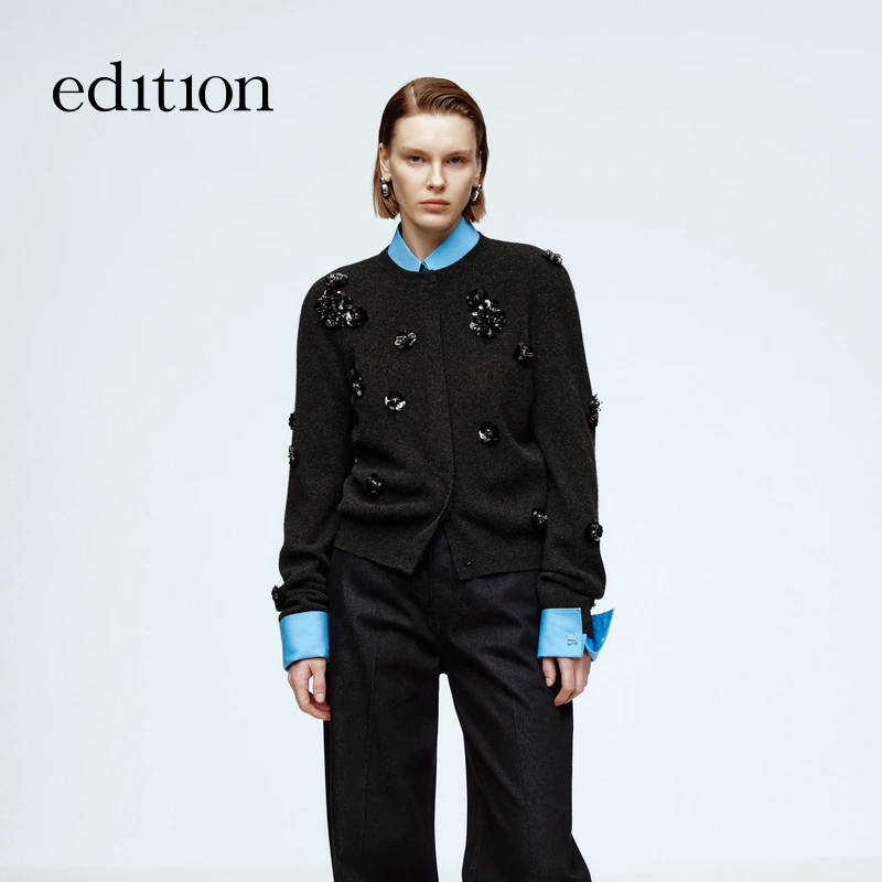 【精英衣橱系列】edition冬款花朵钉珠毛衣开衫#EBD4CAR002
