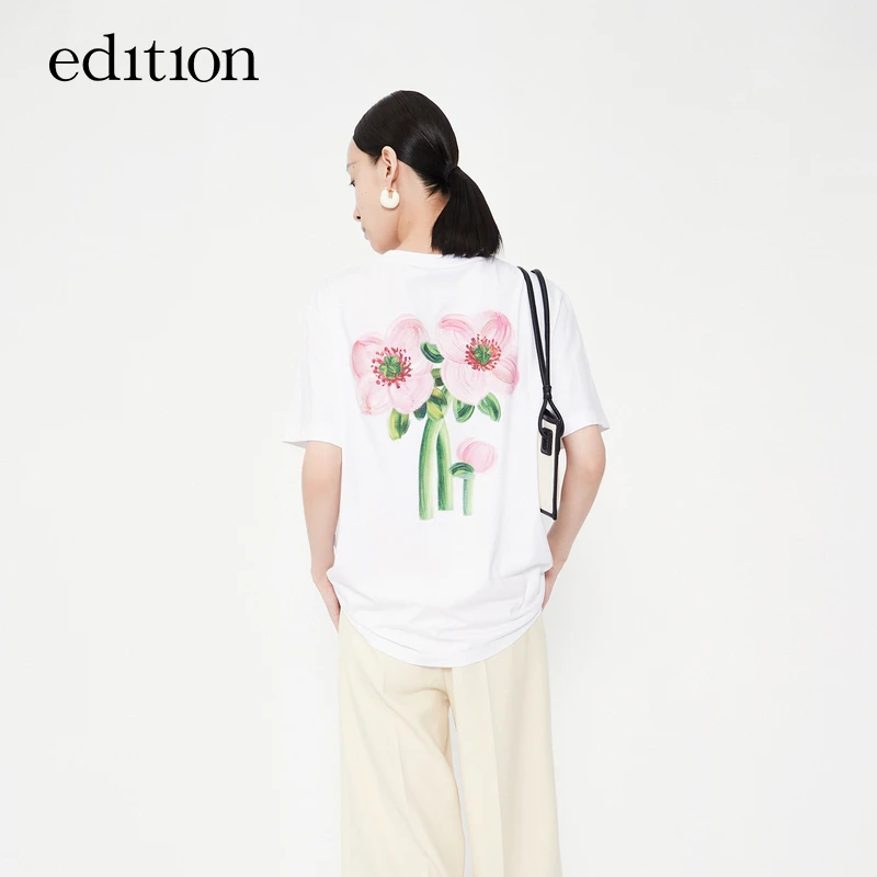 edition浪漫花朵印花纯棉短袖宽松上衣#EBC1TEE004#EBD1TEET05
