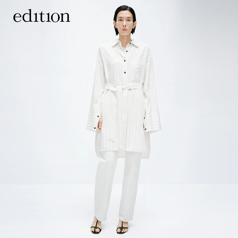 【商场同款】edition春款条纹系带纯棉衬衫裙#EBD1DRS040