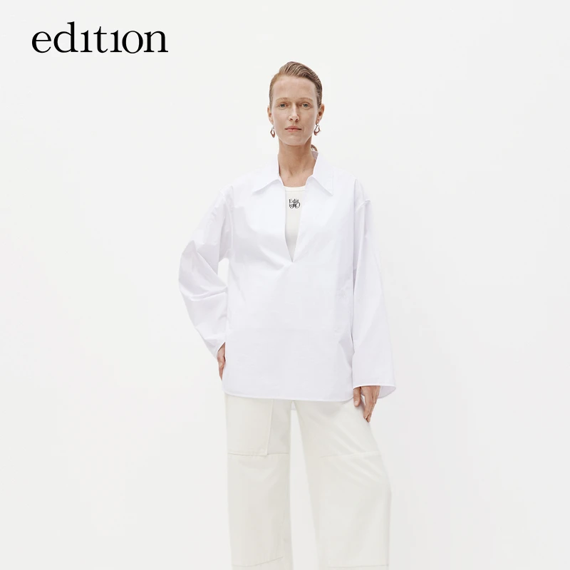 【商场同款】edition老钱风深V领白色衬衫#EBC3SHT009