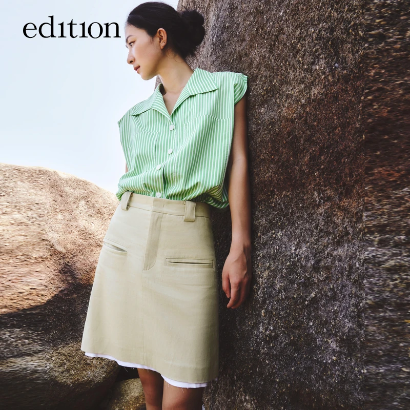 【商场同款】edition夏条纹度假风小飞袖衬衫#EBC2TOP007