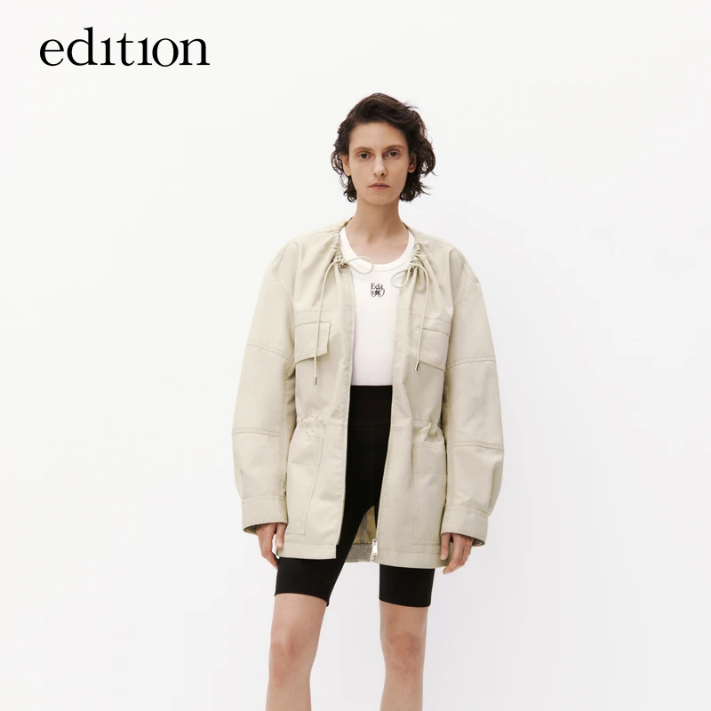 edition工装外套女鹿棕色飞行员抽绳夹克#EBC3COTT04