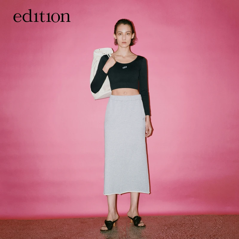 【E+轻生活系列】edition雅丹风直筒卷边卫衣半裙女#EBC1SKT031