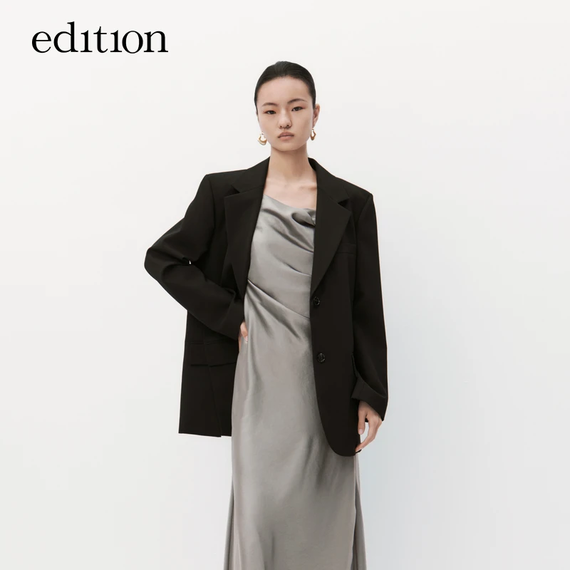 edition西装外套绵羊毛精纺宽肩女绅士西服#EBC3BLAT01