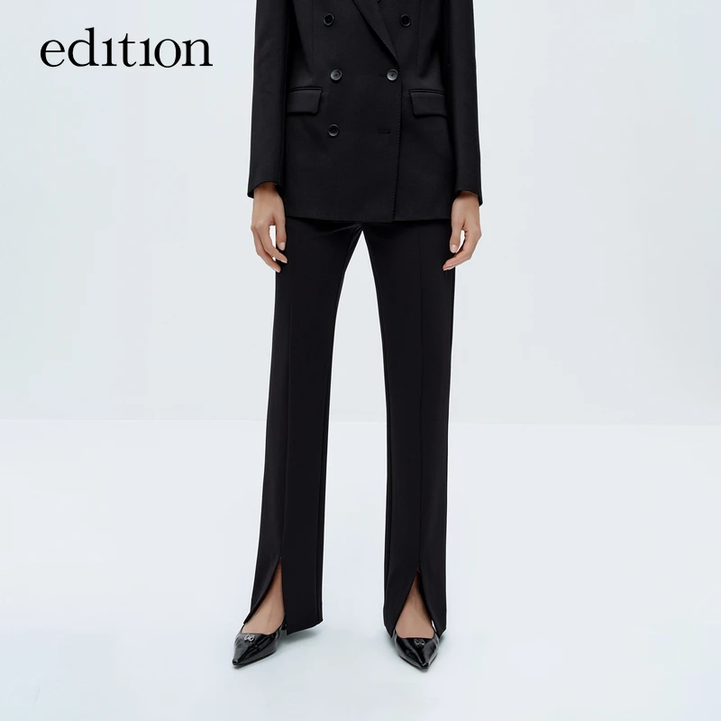 【商场同款】edition2023冬新款小直筒开衩黑色西裤女#EBC4PAT009