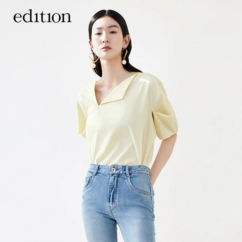 editionV领上衣22夏新款花苞袖长绒棉衬衫EBB2TOPT14#EBB2TOPT15