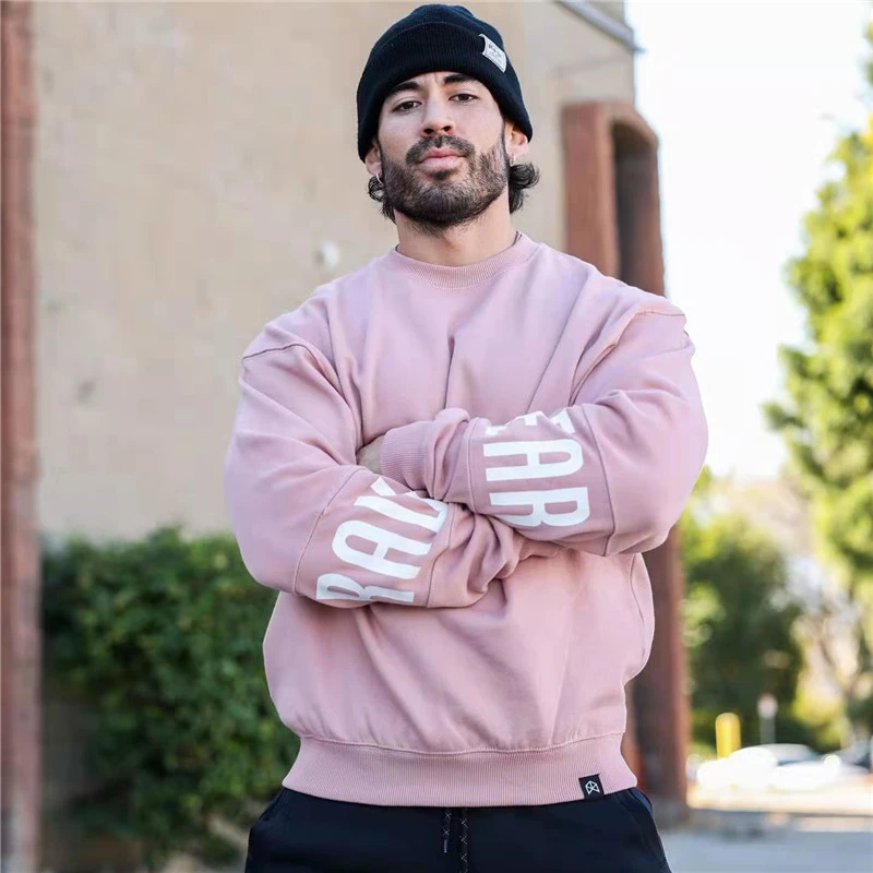 重磅320g肌肉健身运动卫衣男户外休闲宽松潮牌字母印花圆领套头衫