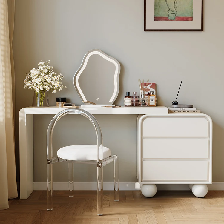喜二家轻奢奶油风实木梳妆台斗柜一体收纳柜现代家用可伸缩化妆桌
